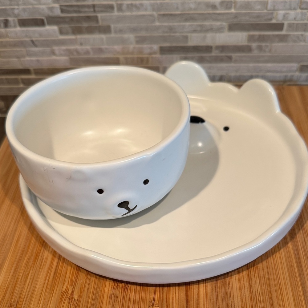 Cute Bear Ceramic Bowl and Plate Set
